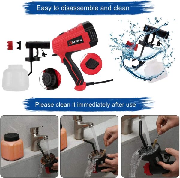YATTICH Paint Sprayer, High Power HVLP Spray Gun, with 5 Copper Nozzles & 3 Patterns, Easy to Clean, for Furniture, Fence, Car, Bicycle, Chair etc. YT-191 - Image 6