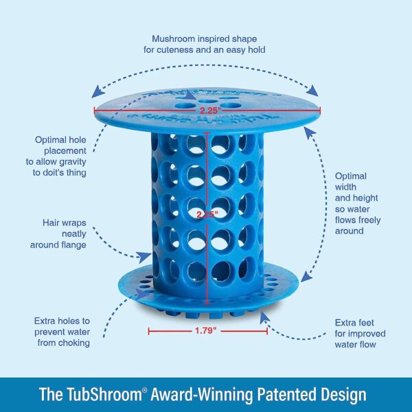 TubShroom Revolutionary Tub Drain Protector Hair Catcher/Strainer/Snare, Blue - Image 6