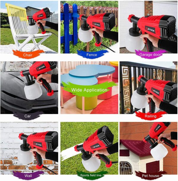 YATTICH Paint Sprayer, High Power HVLP Spray Gun, with 5 Copper Nozzles & 3 Patterns, Easy to Clean, for Furniture, Fence, Car, Bicycle, Chair etc. YT-191 - Image 2
