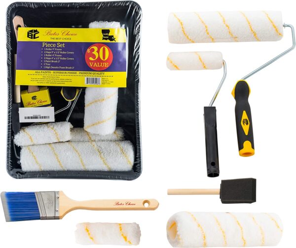Bates Paint Roller - Paint Brush, Paint Tray, Roller Paint Brush, 11 Piece Home Painting Supplies, Foam Brush, House Painting Tray, Painting Tools, Roller and Paint Brushes, Interior Paint Brushes