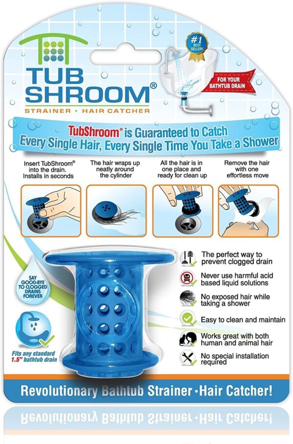 TubShroom Revolutionary Tub Drain Protector Hair Catcher/Strainer/Snare, Blue - Image 3