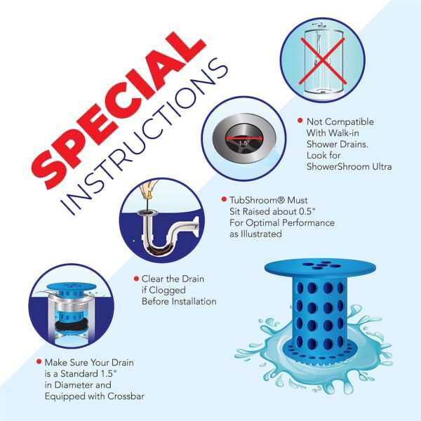 TubShroom Revolutionary Tub Drain Protector Hair Catcher/Strainer/Snare, Blue - Image 2