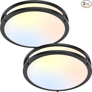 2-Pack 36W LED Ceiling Lights Black, 13inch Flush Mount Light Fixtures