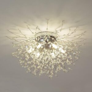 Chrome Firework Flush Mount Ceiling Light Fixture, Modern Crystal Sputnik Firework Ceiling Lights