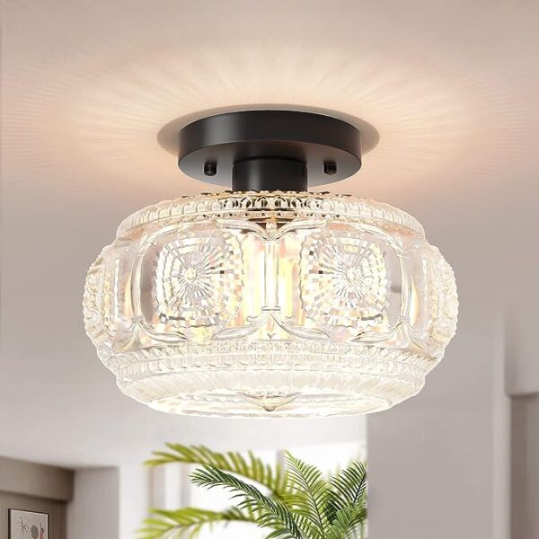 OYKYOHEI Semi Flush Mount Ceiling Light, Globe Glass Ceiling Light Fixture