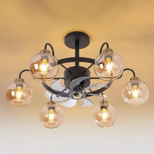 COCOSTAR Black Chandelier with Amber Glass Shade, Chandelier Ceiling Fans Reversible